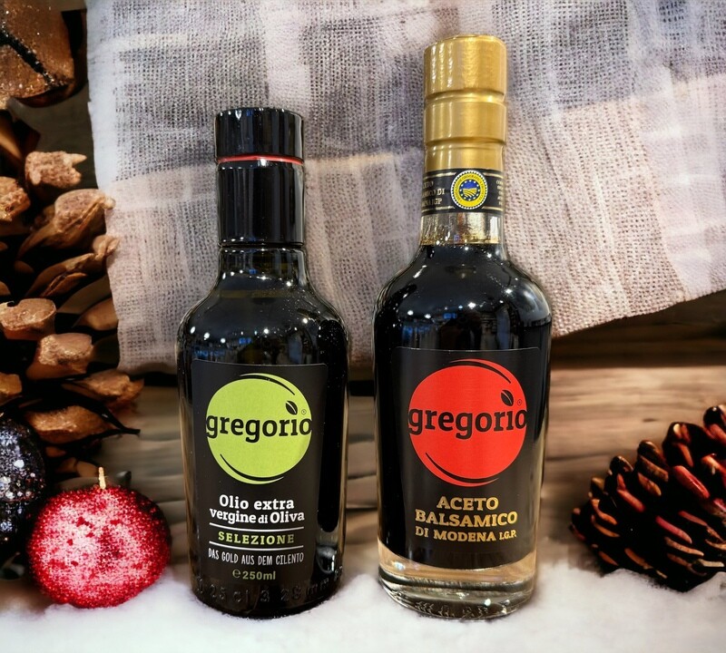 Olivenöl &amp; Balsamico Geschenkset  Olivenöl gregorio selezione Extra vergine 250ml Balsamico gregorio il Denso Riserva Oro