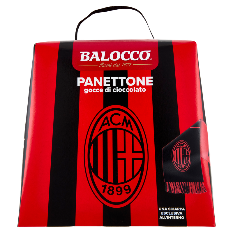 Balocco Panettone AC Milan mit Schokoladenstückchen + Offizieller Milan-Schal – 500 g Balocco Panettone AC Milan mit Schokoladenstückchen + Offizieller Milan-Schal – 500 g