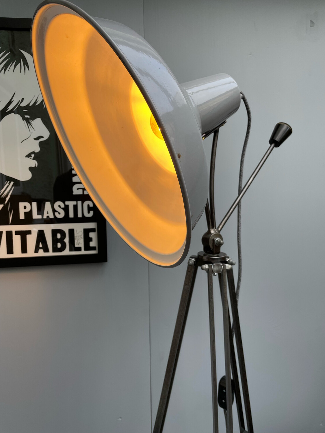 Vintage Grey Enamel Shade Pan/tilt Lamp