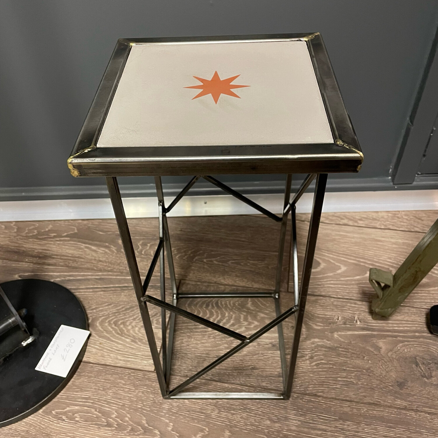 Steel Side Table With Encaustic Tile Top 