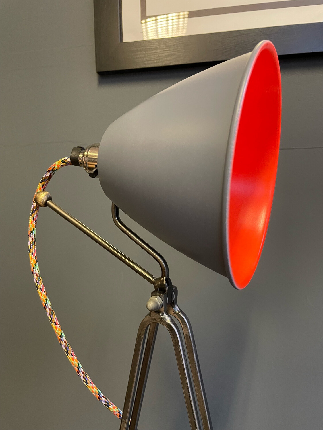Grey And Neon Orange Industrial Table Lamp