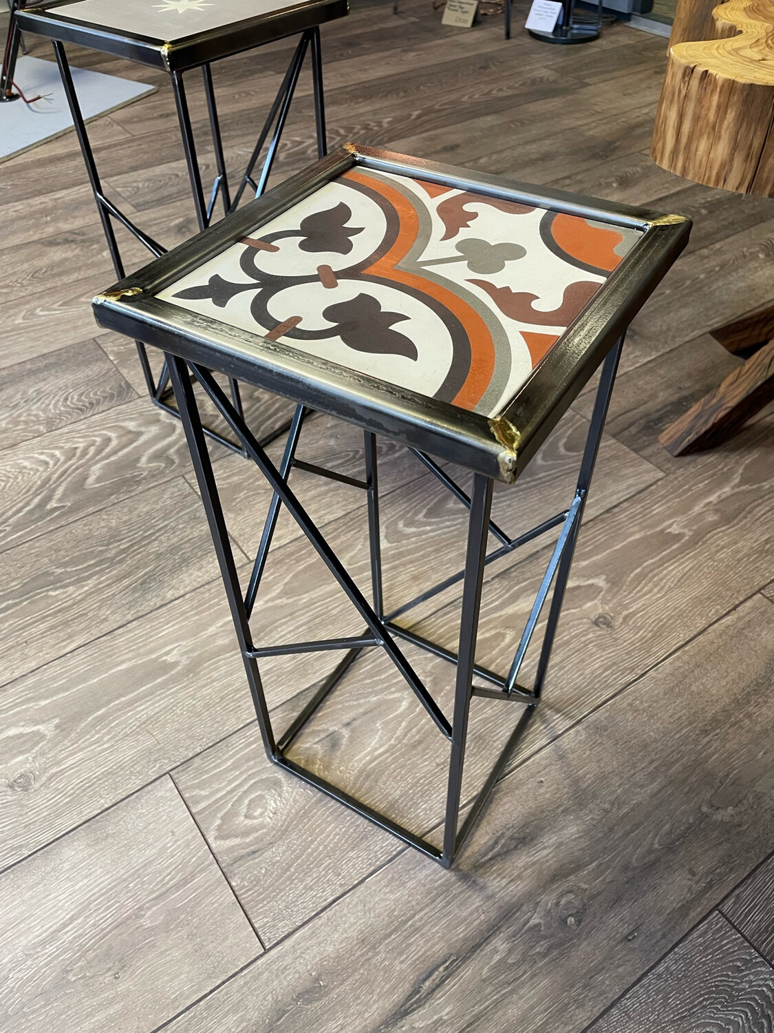 Steel Side Table With Encaustic Tile Top
