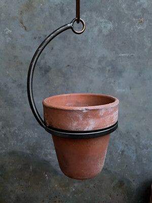 Vintage Terracotta Pot With Steel Hanging Bracket