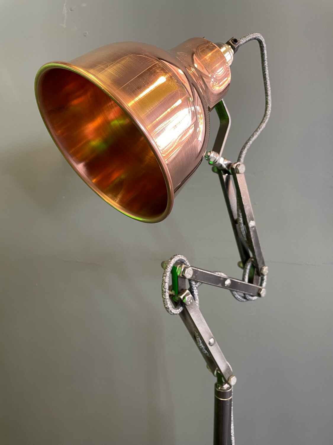 Floor Standing Industrial Lamp With Copper Shade