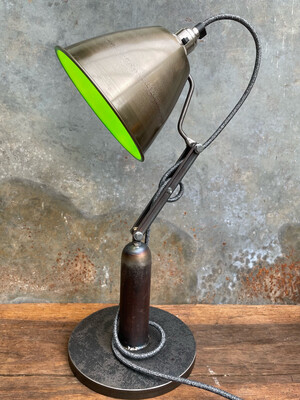 Industrial Desk Lamp, Bare Steel And Neon Green