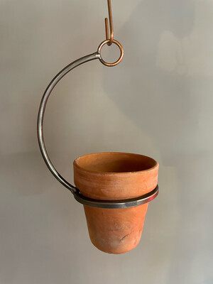 Vintage Terracotta Pot With Steel Hanging Bracket 