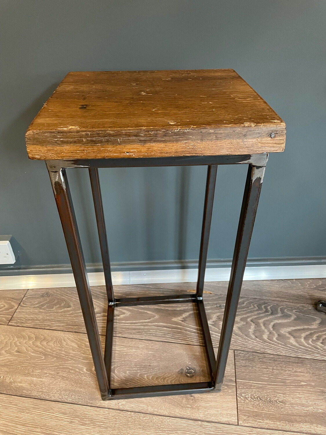 Reclaimed Wood And Steel Side Table, Plant Stand