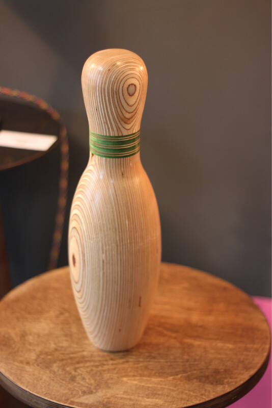 Bowling Pin Sculpture Made From Broken Skateboards