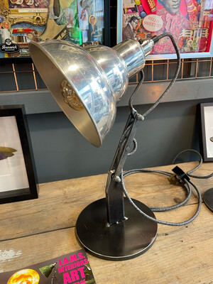 Industrial Steel Desk Lamp With Vintage Photax Shade.