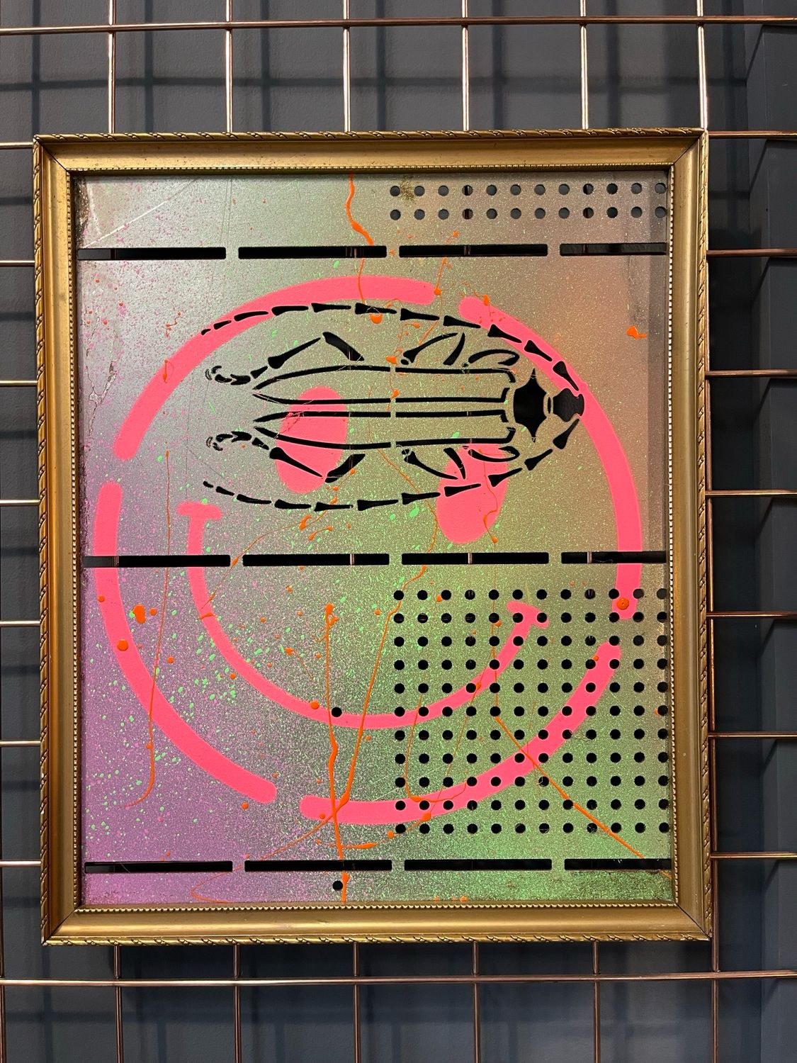 Smiley Art On Reclaimed Steel In Vintage Frame