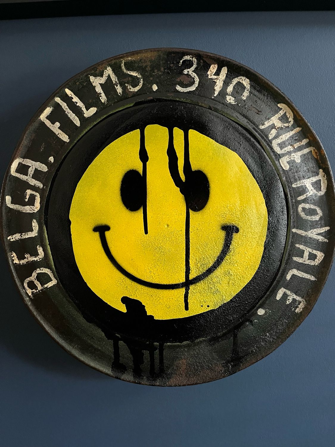Drippy Smiley Painted On A Vintage Film Reel Tin