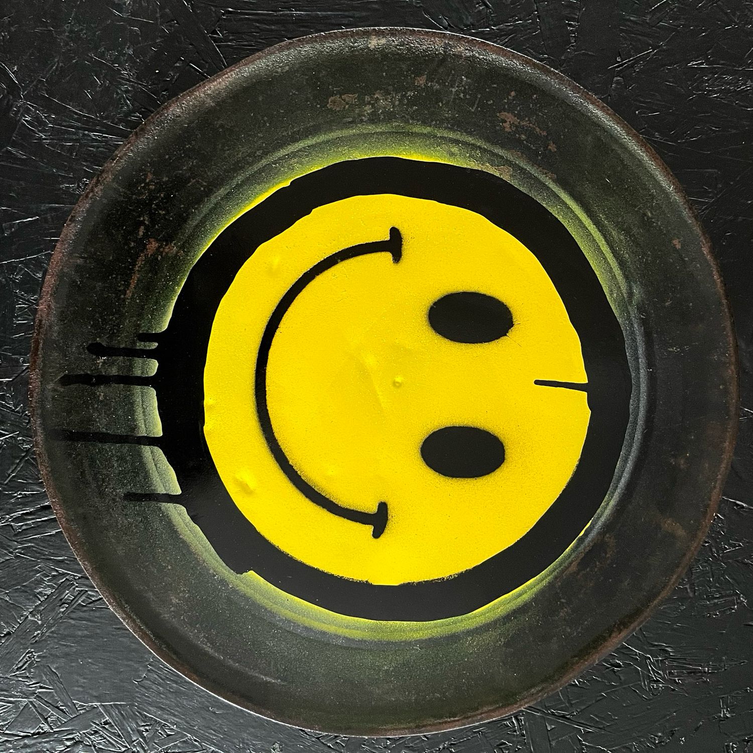 Drippy Smiley Painted On A Vintage Film Reel Tin