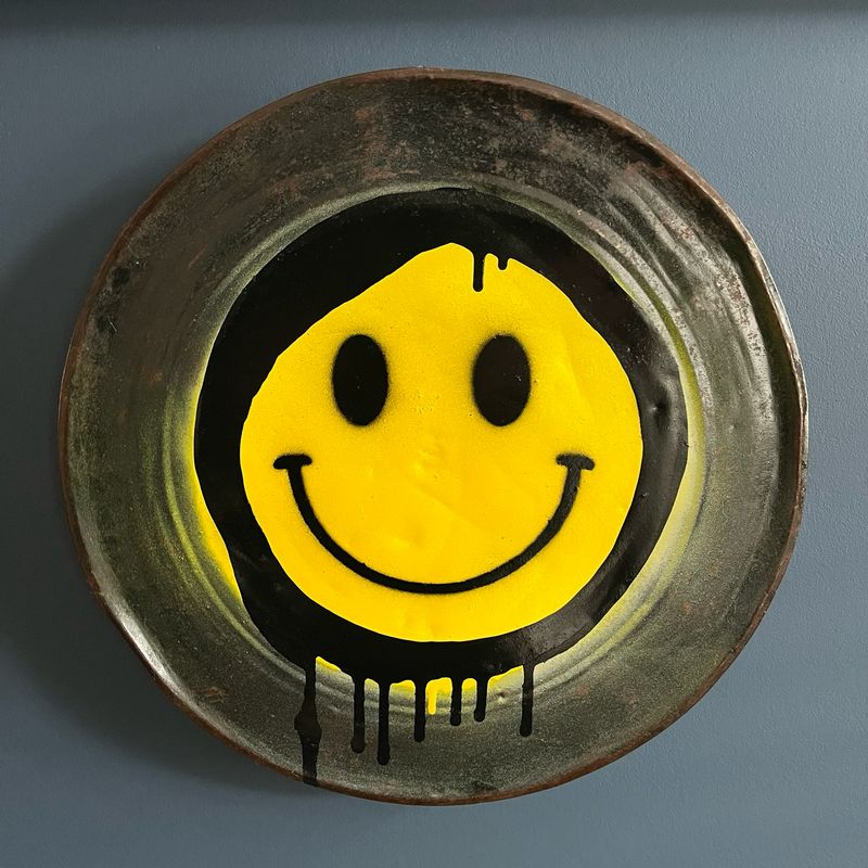 Drippy Smiley Painted On A Vintage Film Reel Tin