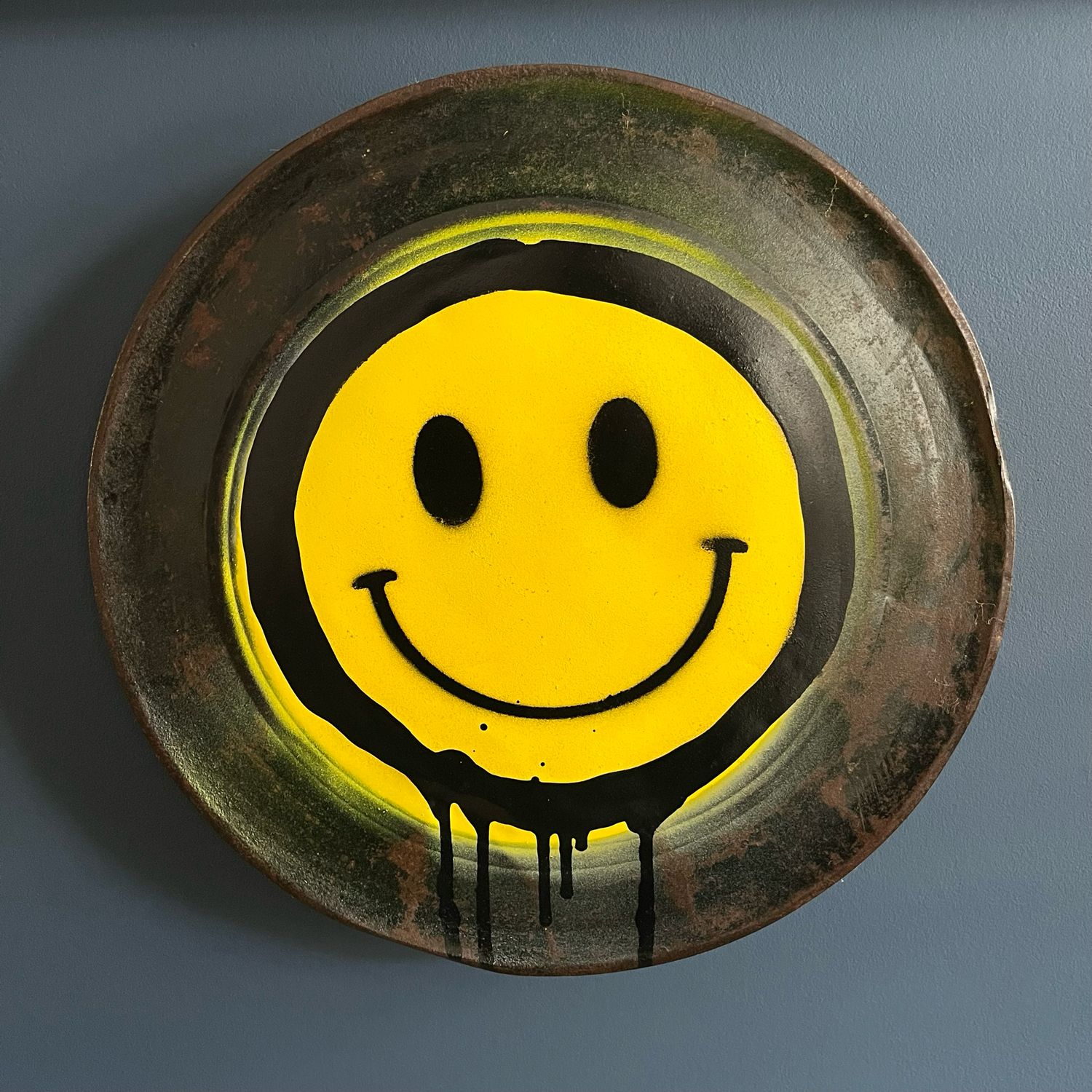 Drippy Smiley Painted On A Vintage Film Reel Tin