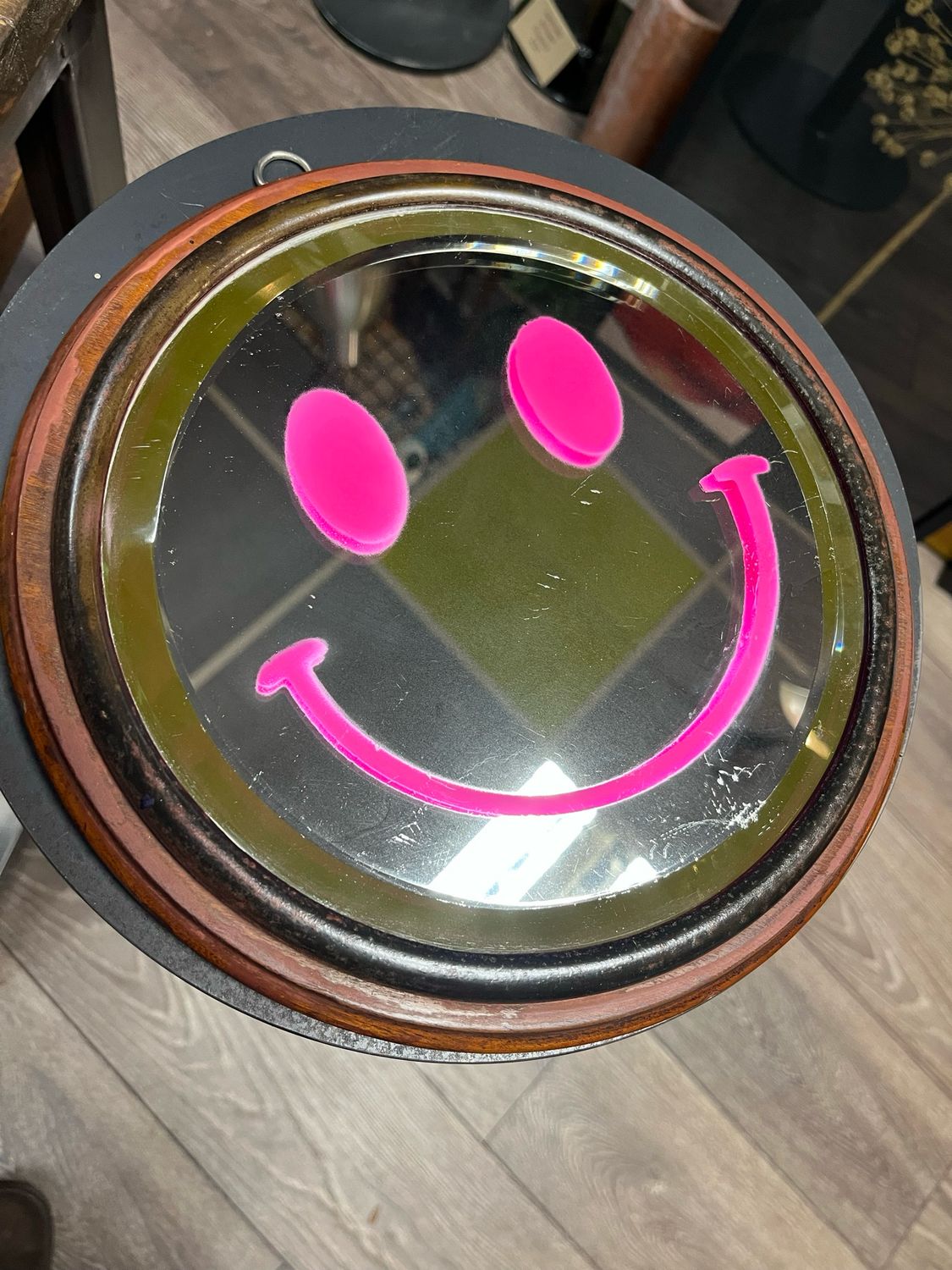 Vintage Mirror With Hand painted Neon Smiley