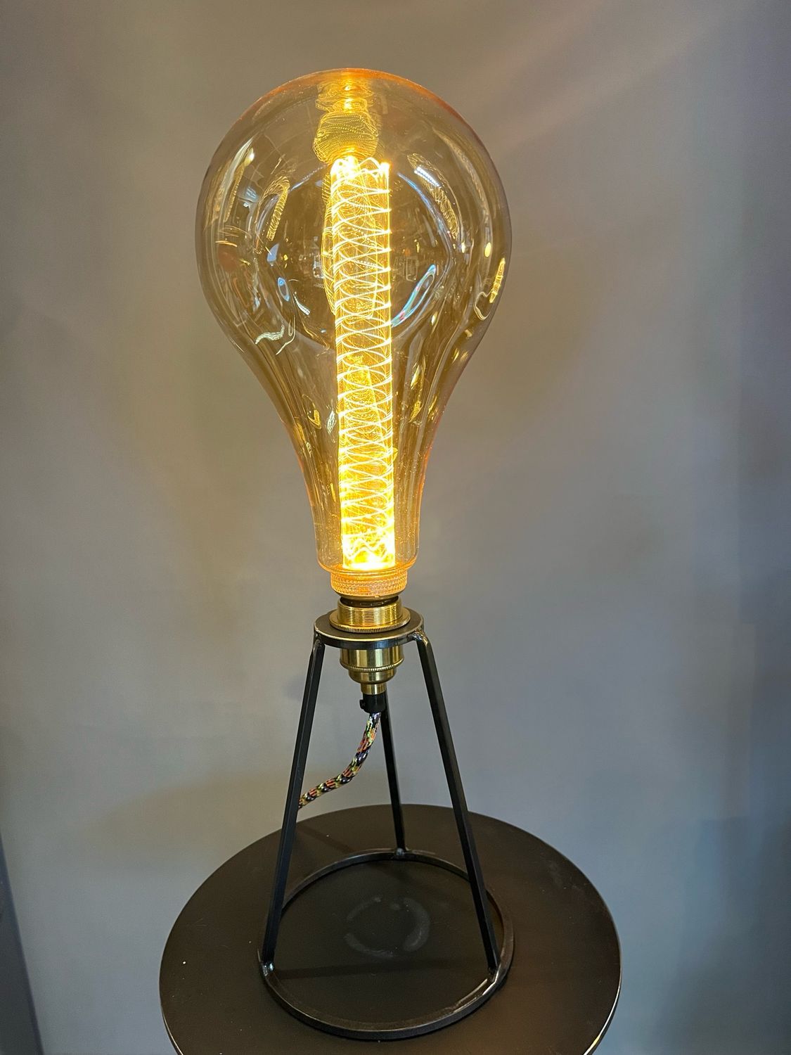 Industrial Steel Lamp Stand With Oversized Bulb