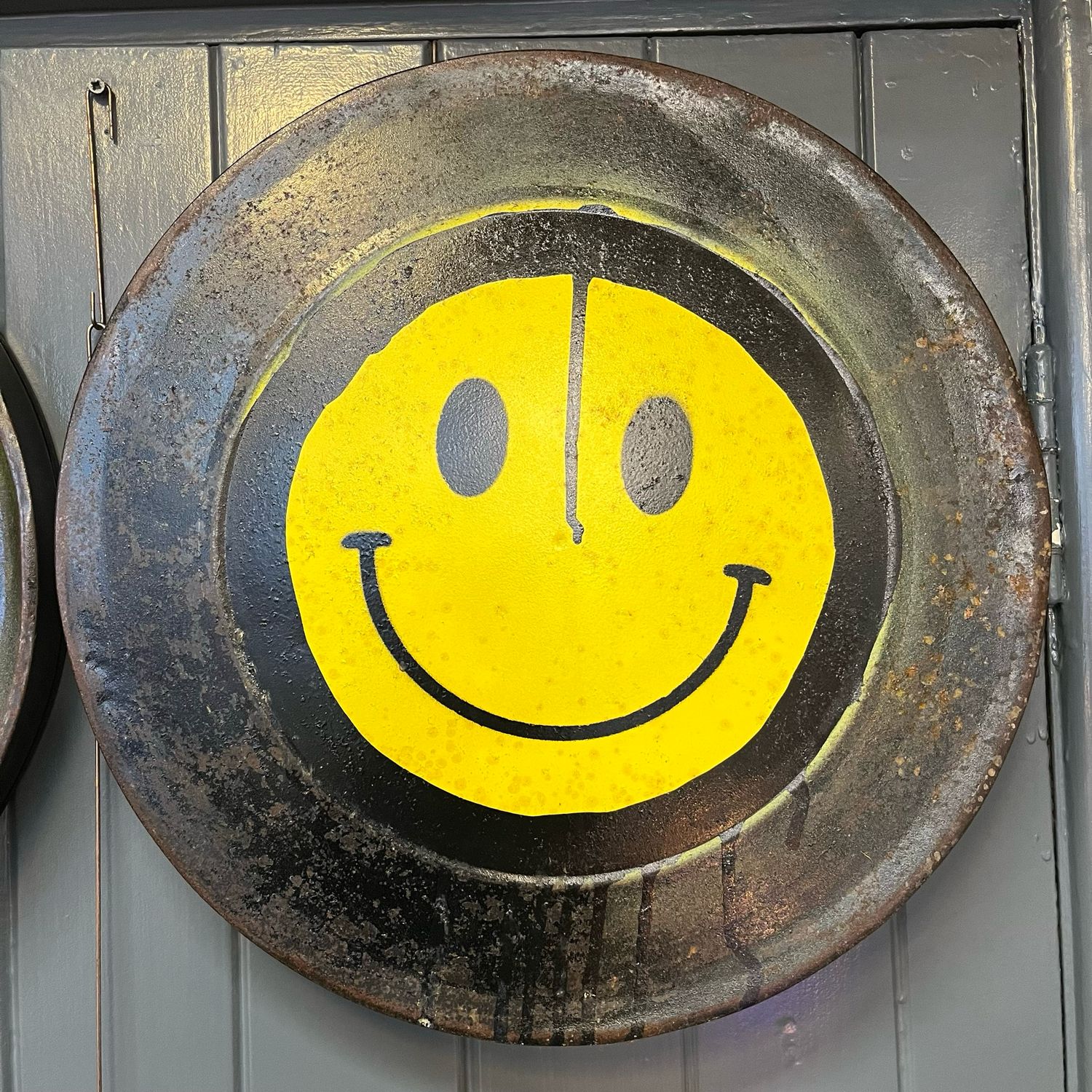 Drippy Smiley Painted On A Vintage Film Reel Tin