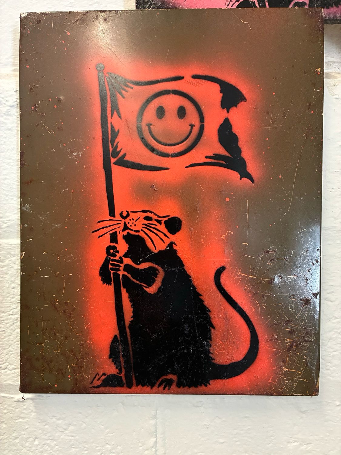 Smiley Rat On Reclaimed Metal Panel