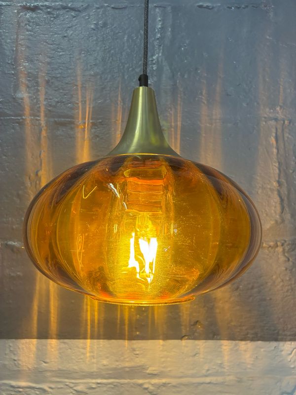 1970s Amber Glass Onion Ceiling Lamp