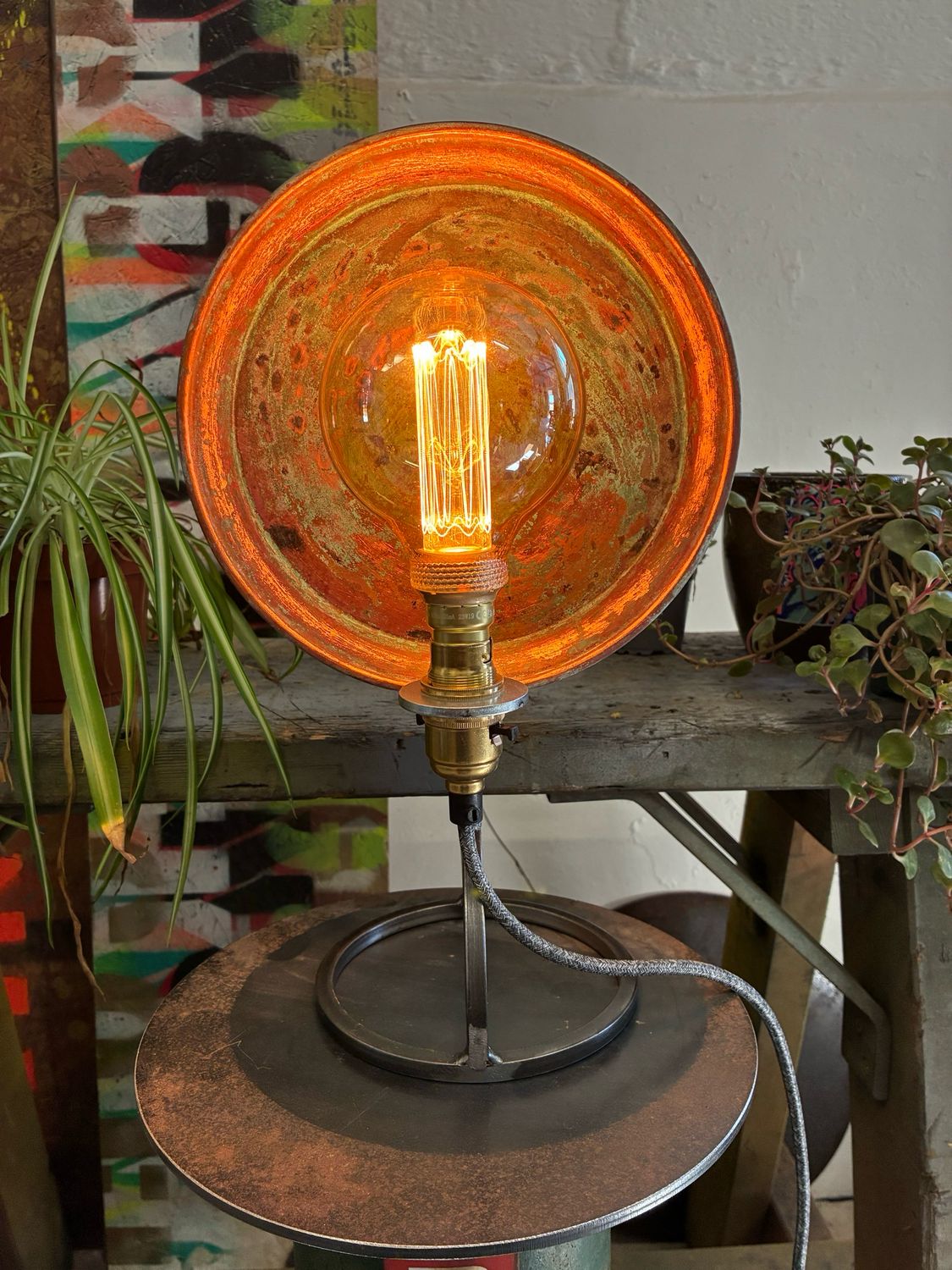 Copper Verdigris Plate Lamp