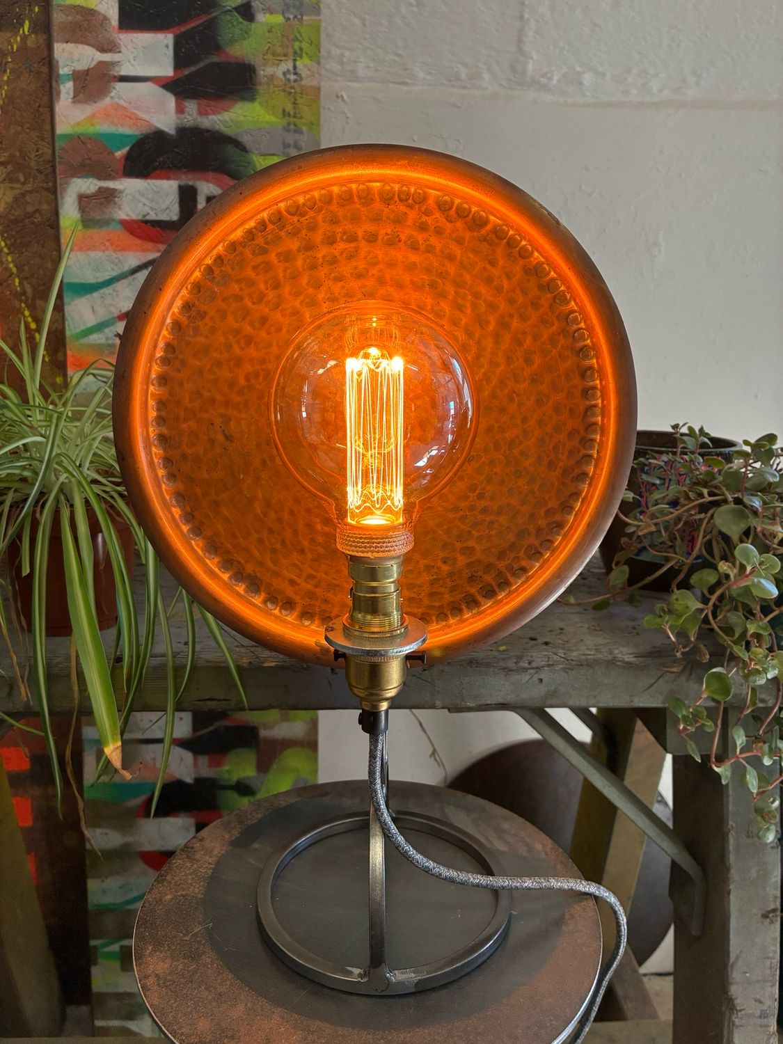 Hammered Copper Plate Lamp.