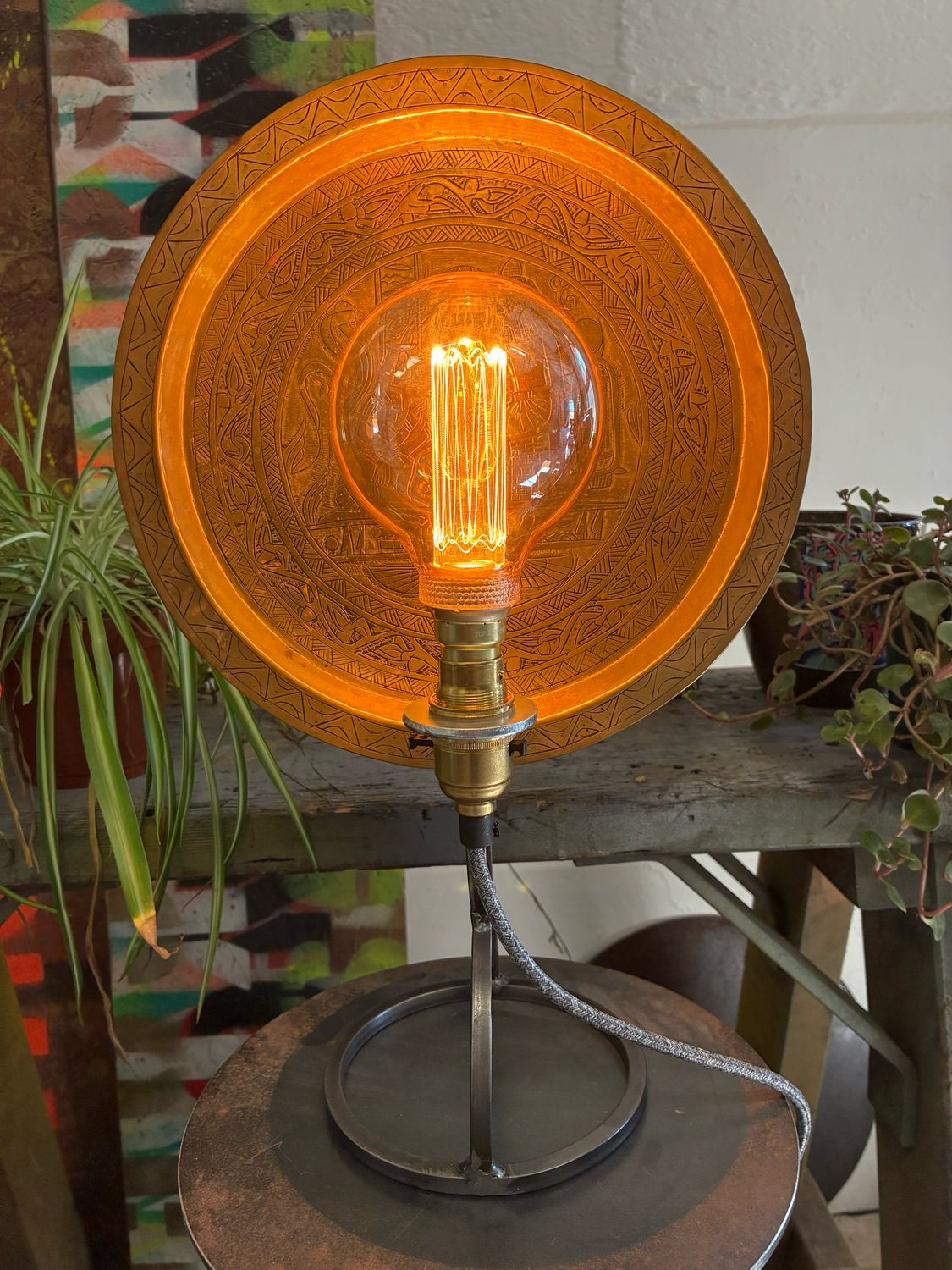 Egyptian Vintage Brass Plate Lamp