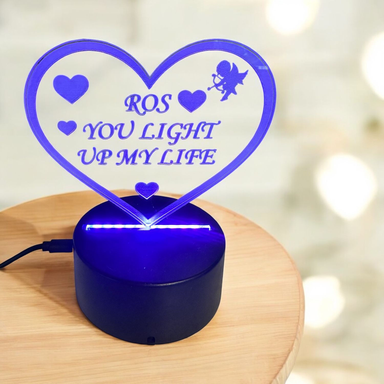 Personalized Valentine’s Day Heart Light – Custom Engraved Acrylic with LED Base