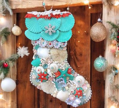 Red &amp; Turquoise Stocking Rt facing