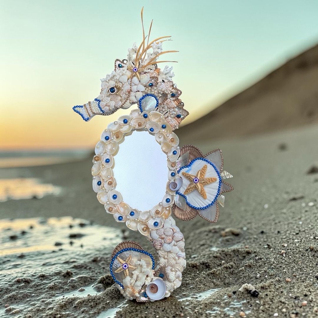 Seahorse Mirror Navy Gold