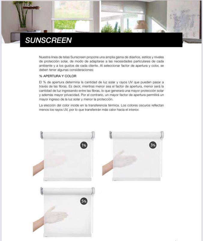 CORTINAS ROLLER SUNSCREEN (5%, 3% o 1%). (PUEDEN INSTALARSE CON O SIN CENEFA).