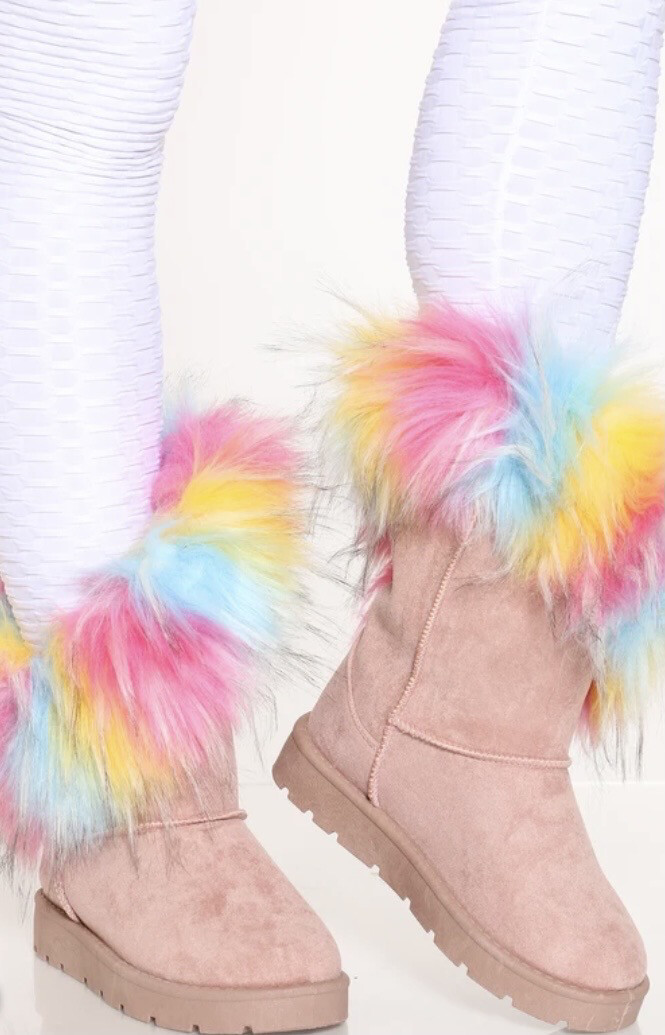 Pink rainbow Fur Boots
