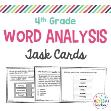 4th Grade Word Analysis Task Cards (Digital & Print)