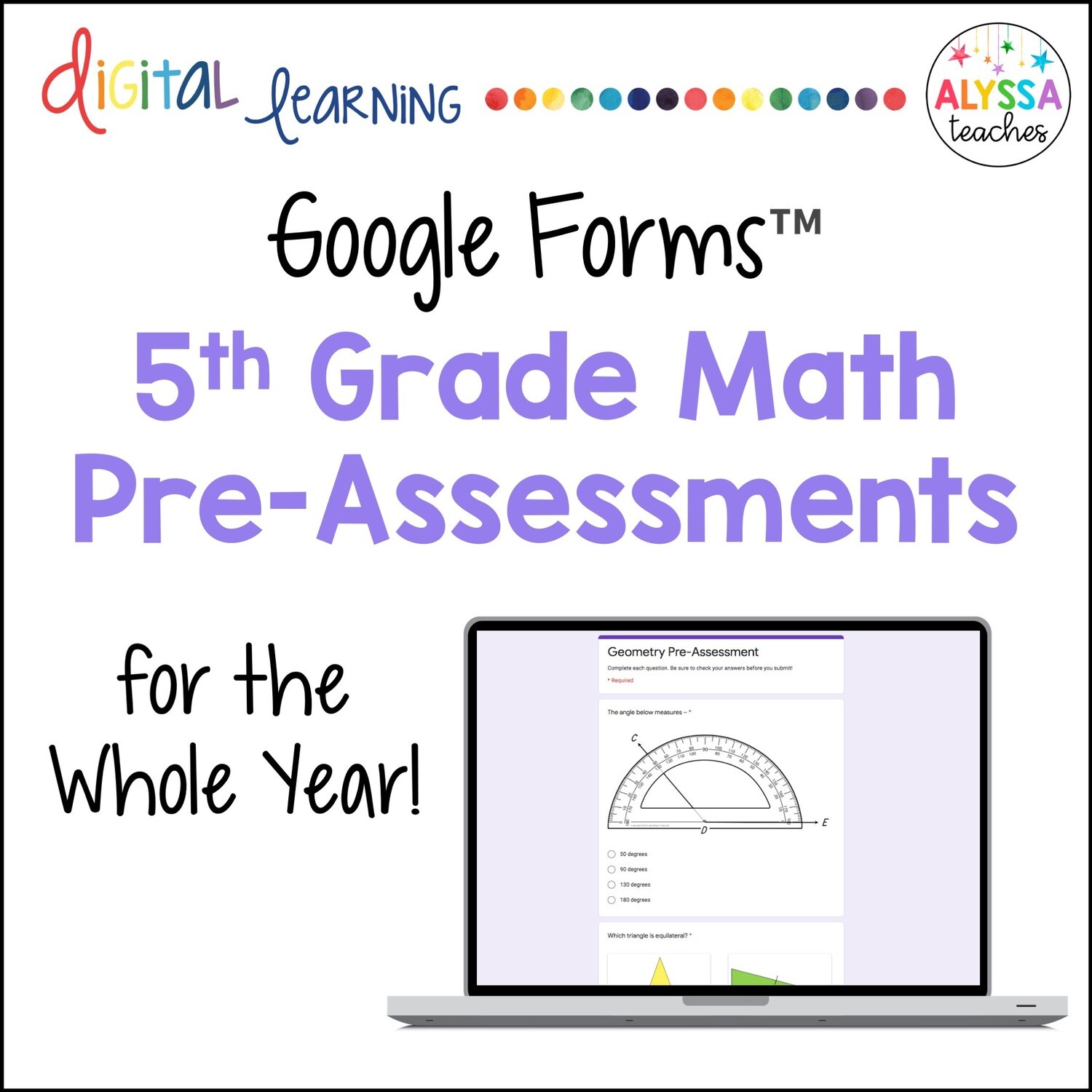 5th Grade Math SOL Pre-Assessments in Google Forms™