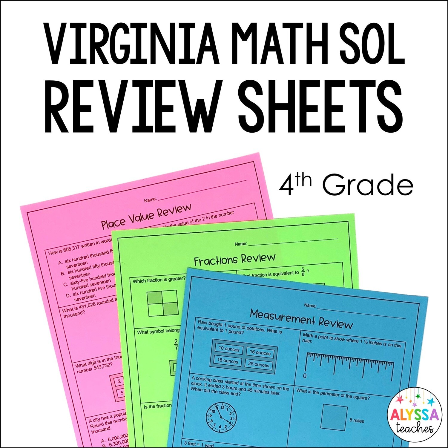 4th Grade Virginia Math SOL Review Worksheets