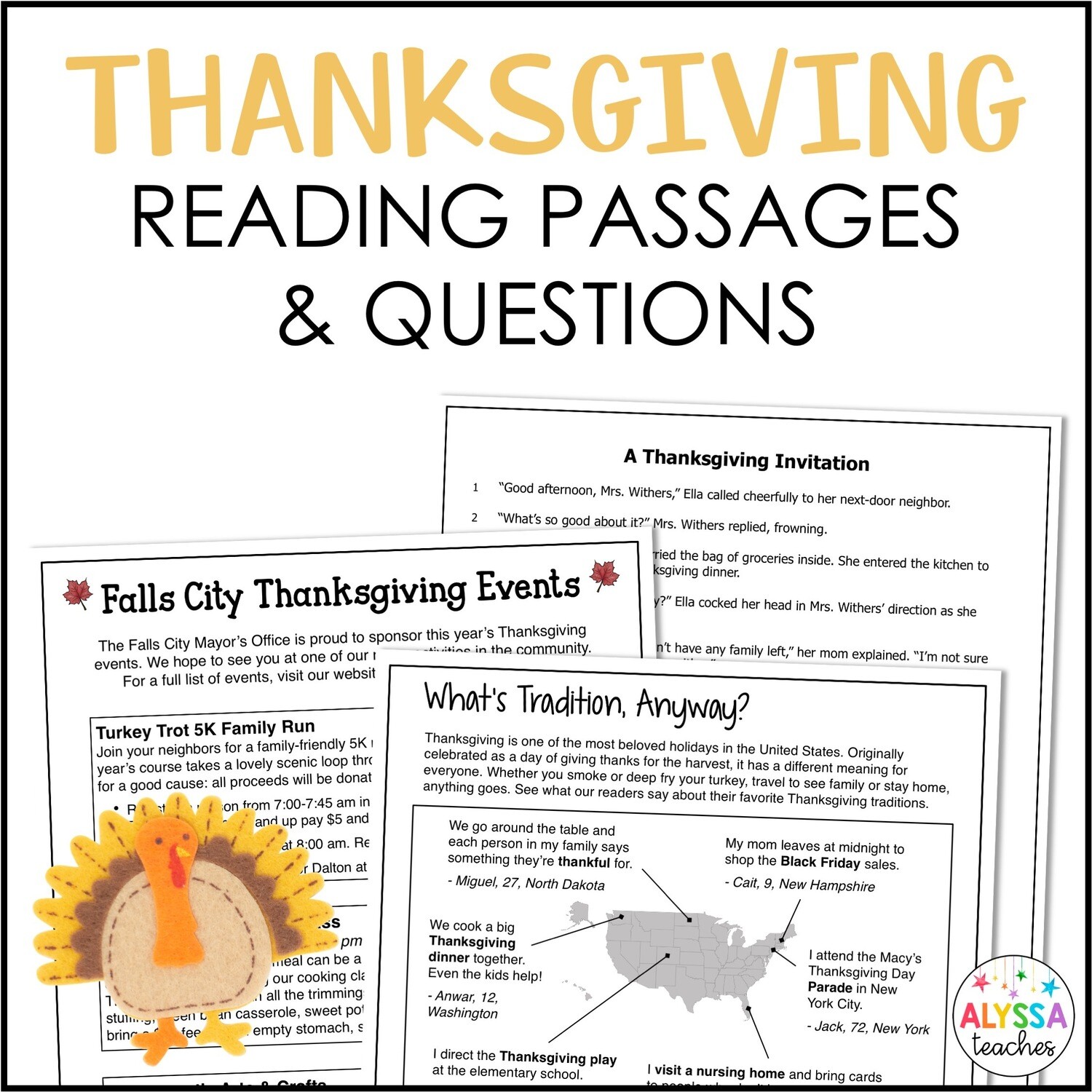 Thanksgiving Reading Passages with Comprehension Questions