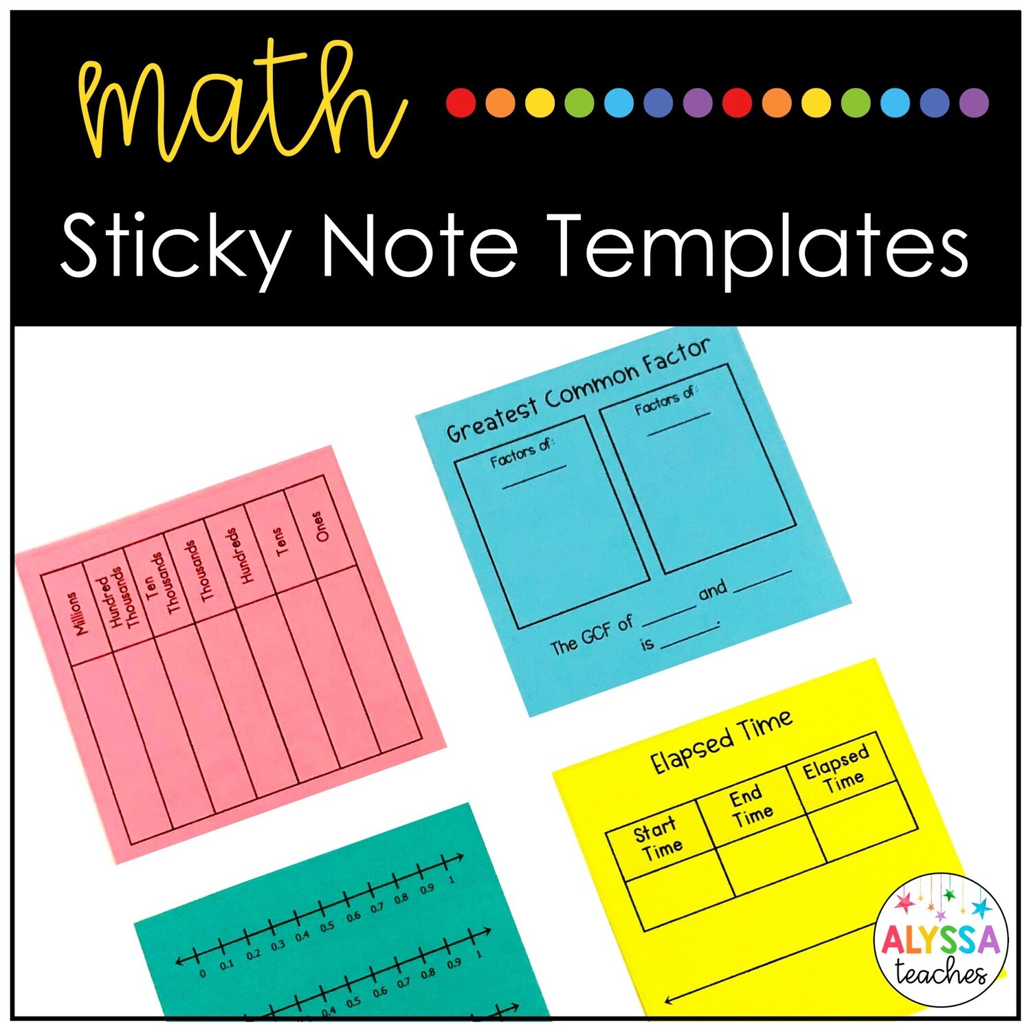 Math Sticky Note Templates for Grades 3-5