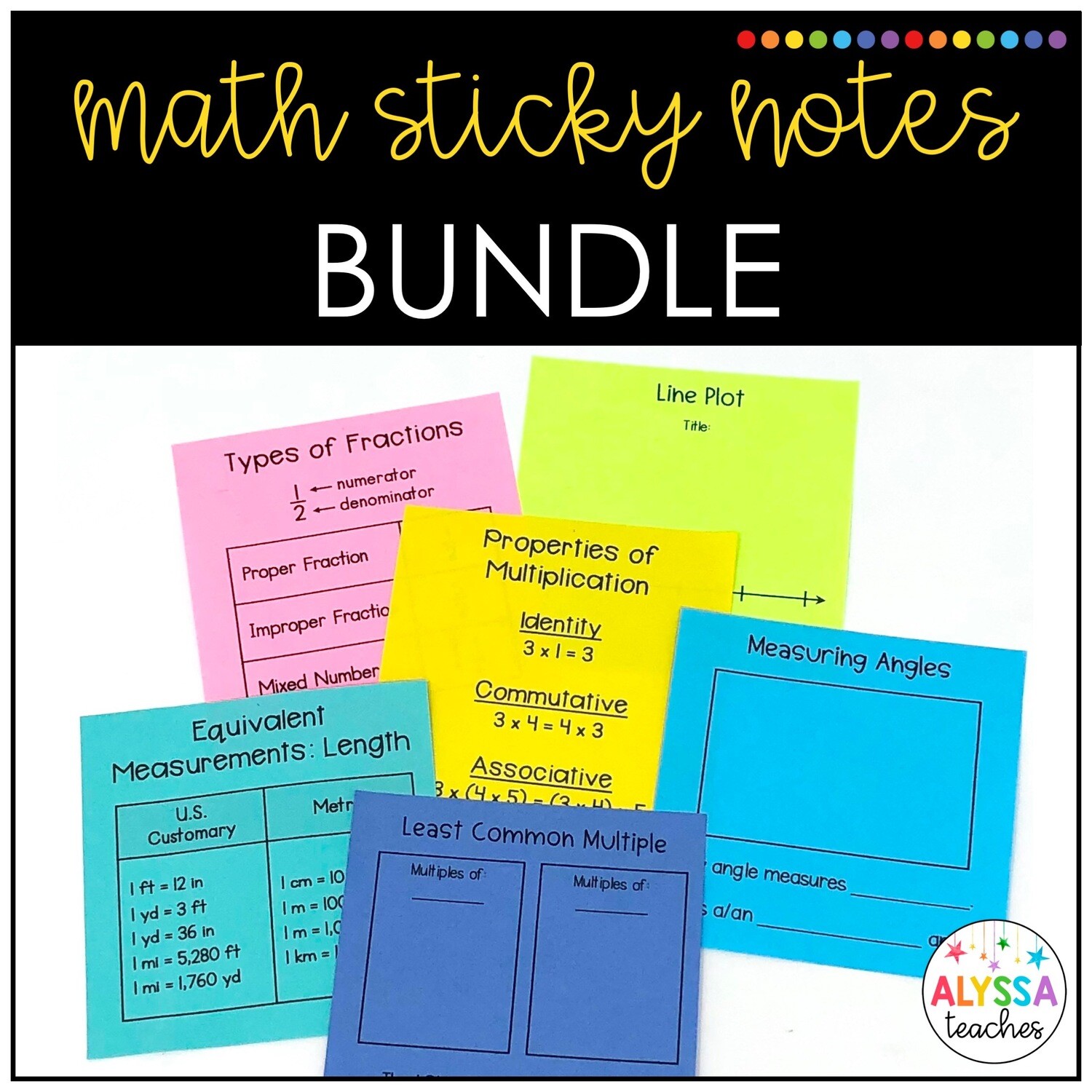 Printable Math Sticky Note Templates Bundle for Grades 3-5