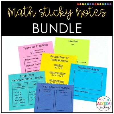 Printable Math Sticky Note Templates Bundle for Grades 3-5