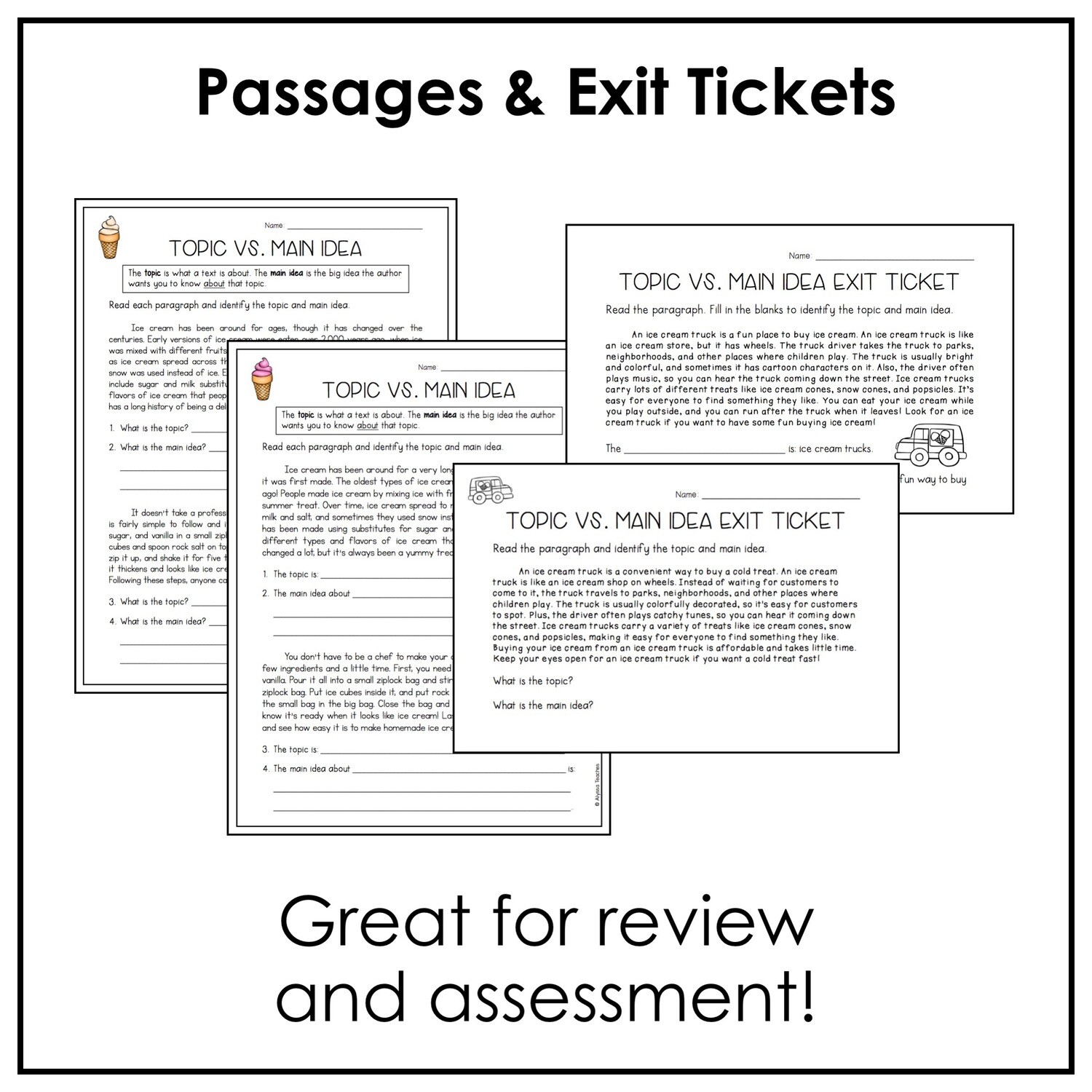 topic and main idea worksheets