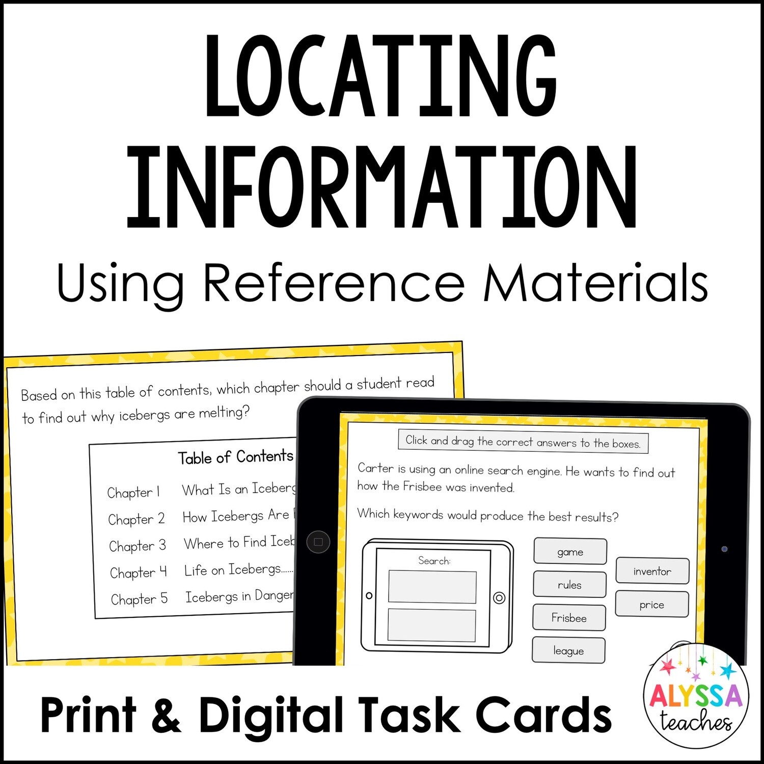 Reference Materials Task Cards (Print & Digital)