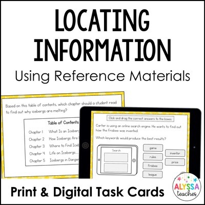 Reference Materials Task Cards (Print & Digital)