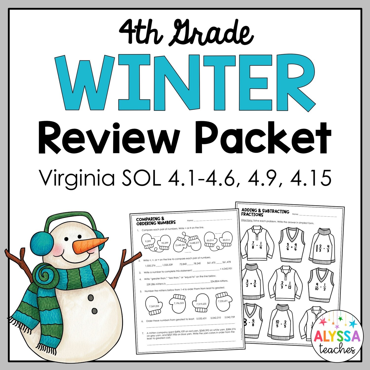 4th Grade Winter Math Review Packet