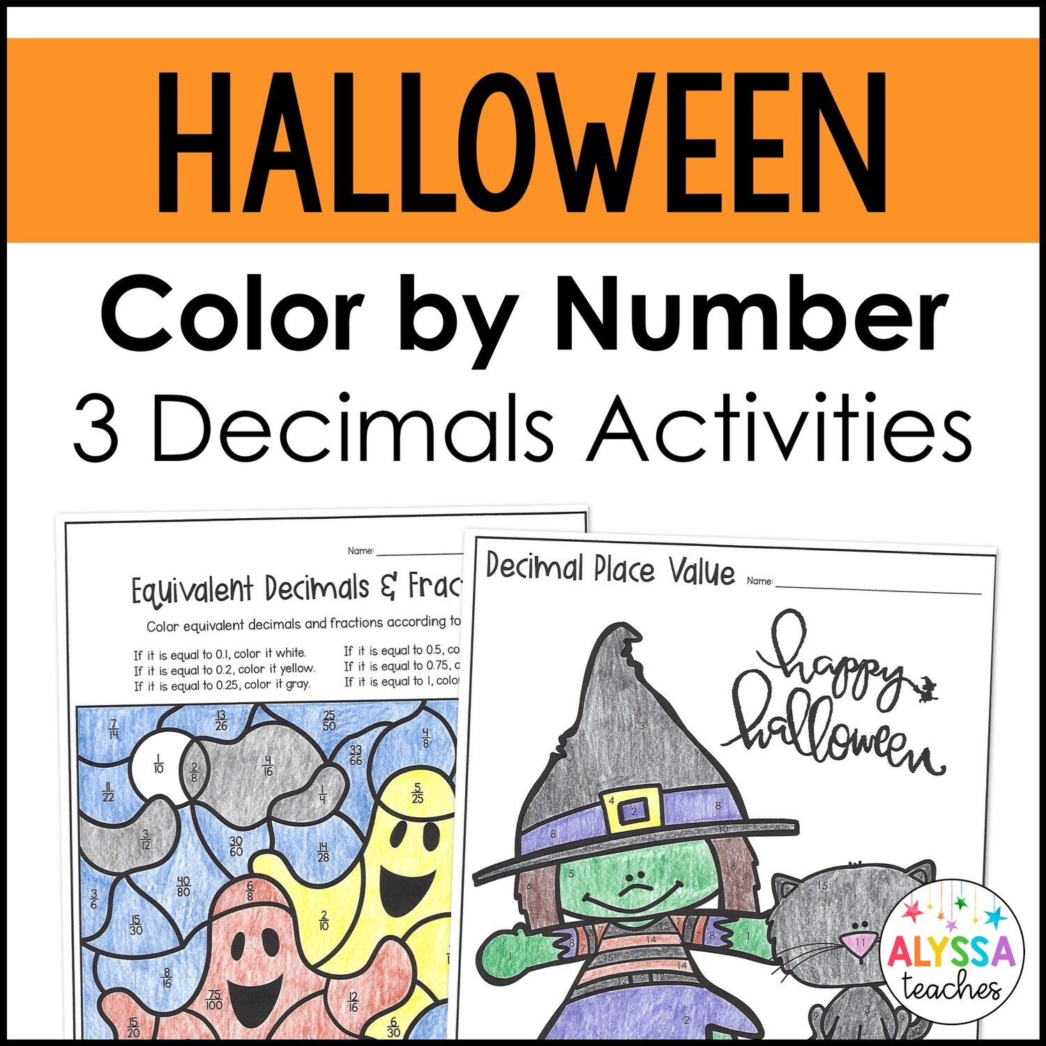 Halloween Decimals Color by Number Activities