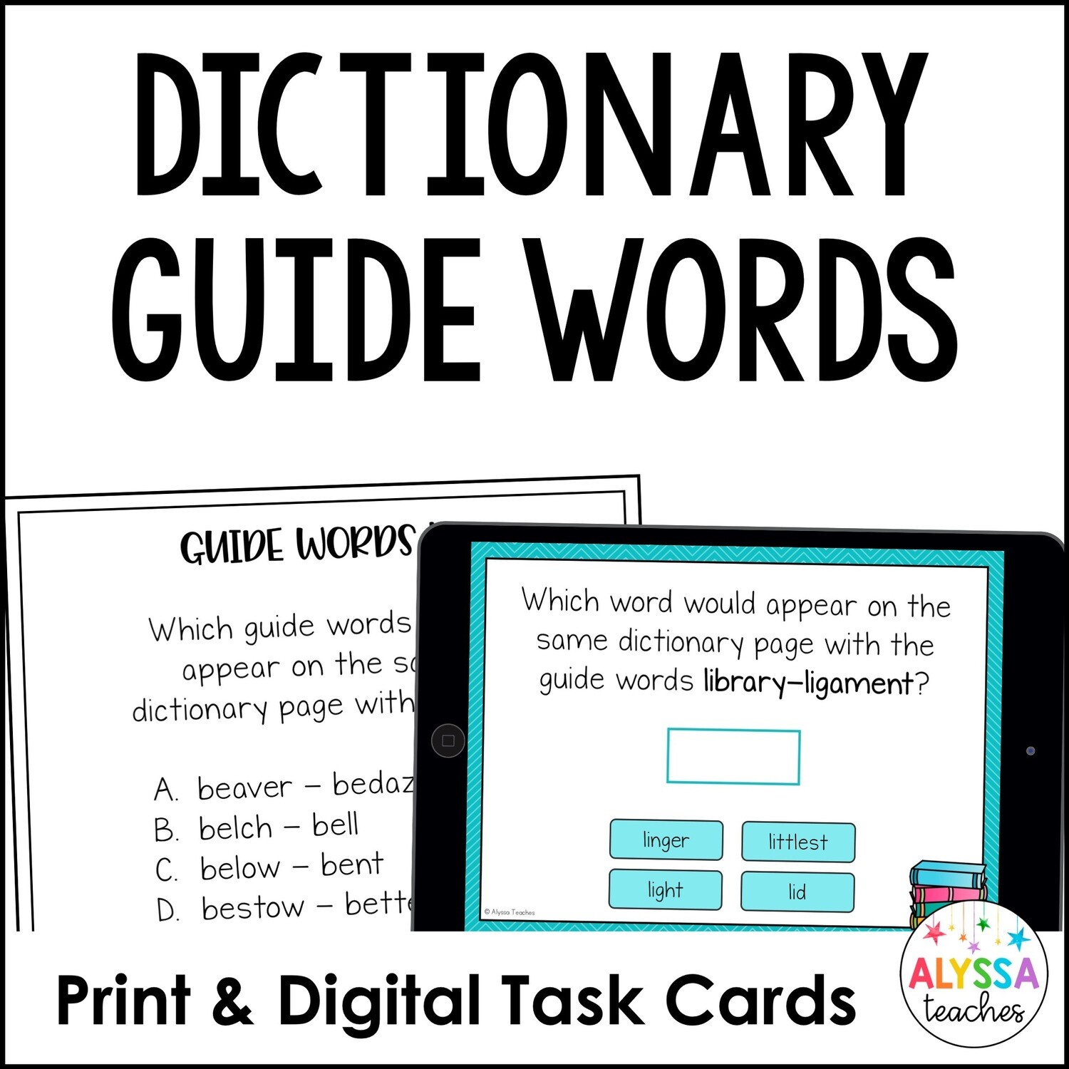 Dictionary Guide Task Cards (Print & Digital)