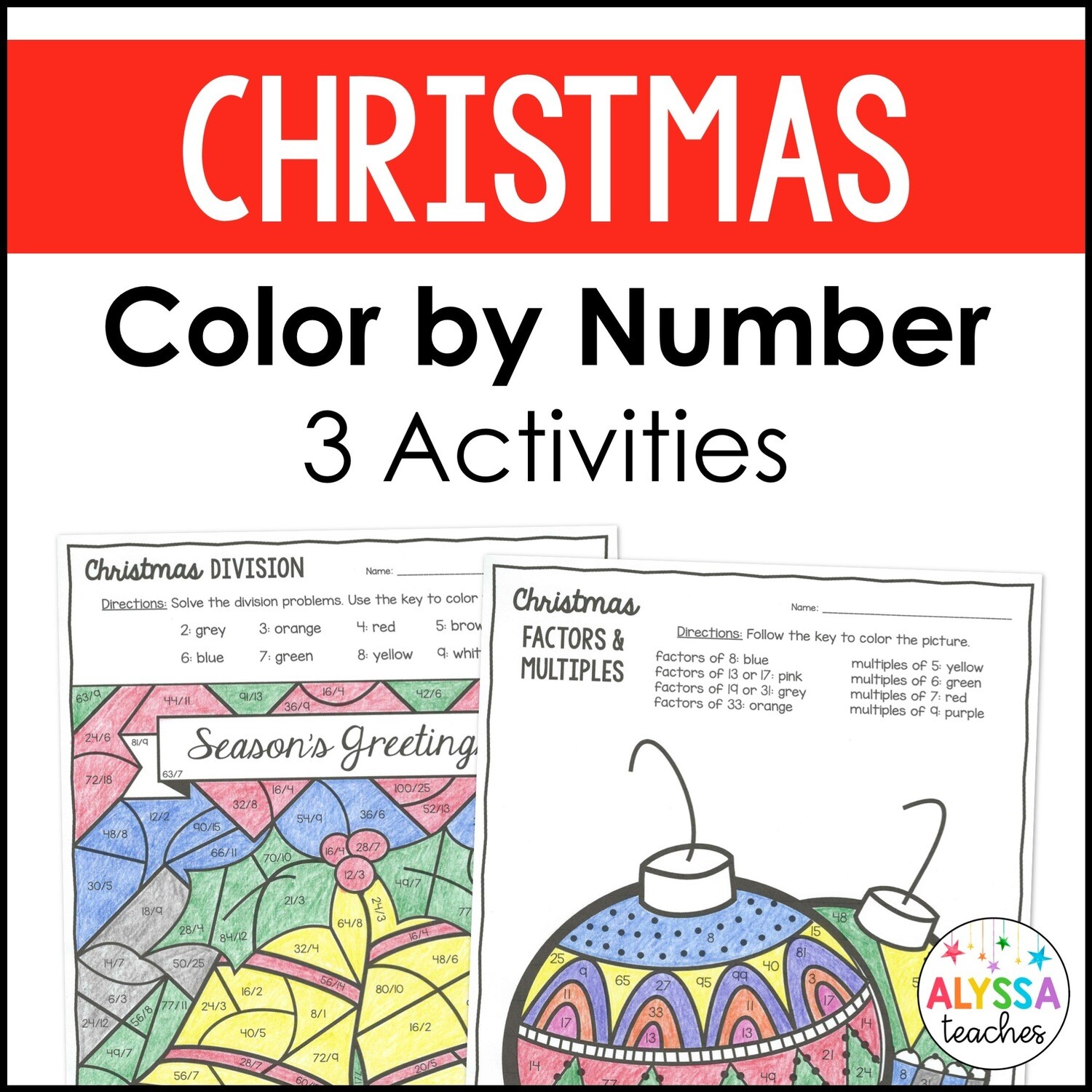 Christmas Math Color by Number Activities
