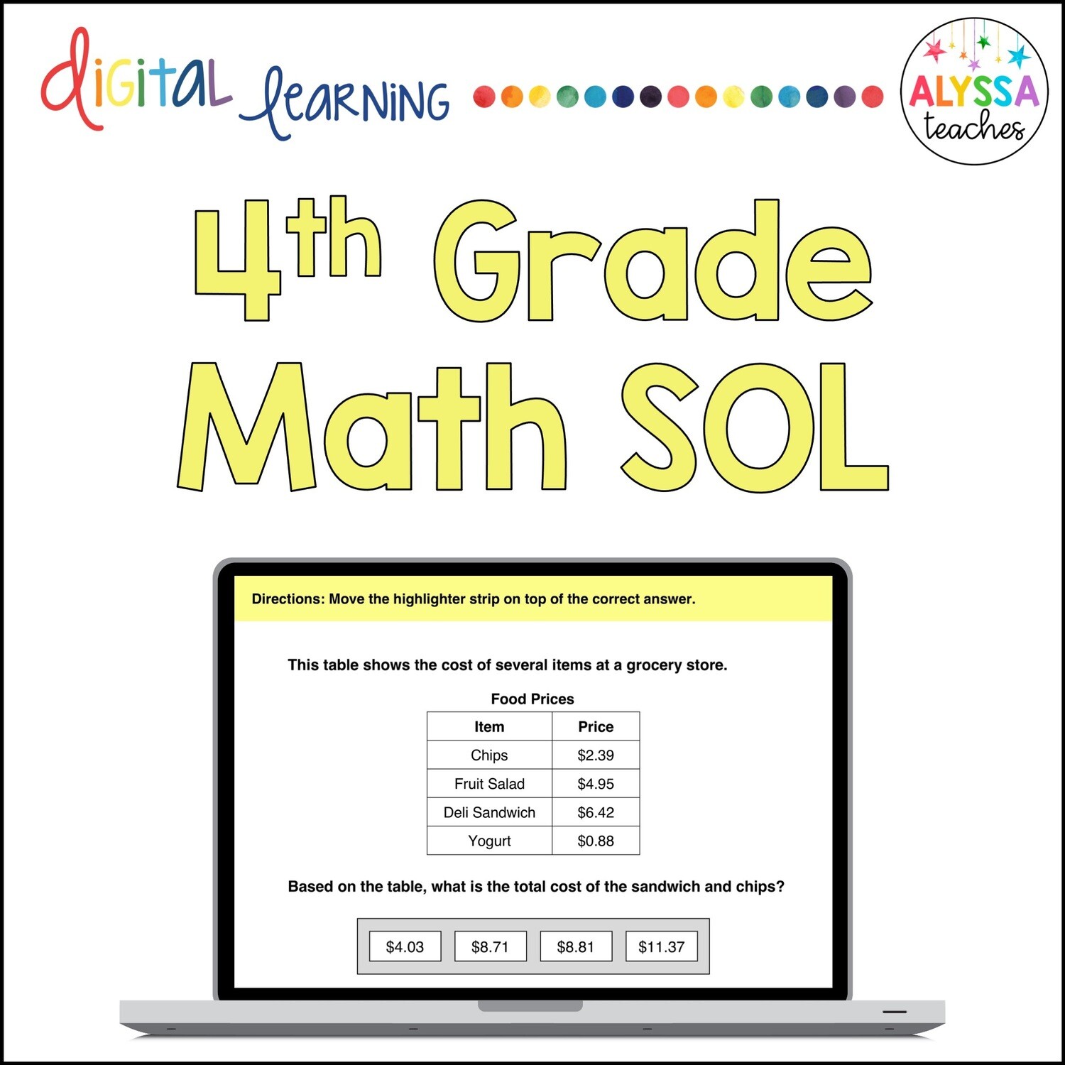 Digital 4th Grade Math SOL TEI Review