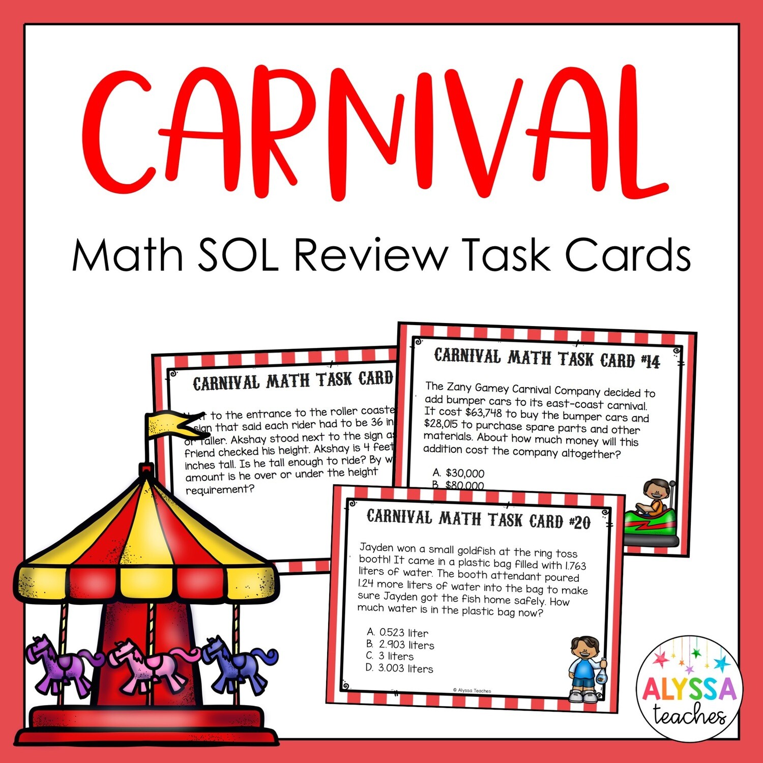 4th Grade Math SOL Review Task Cards