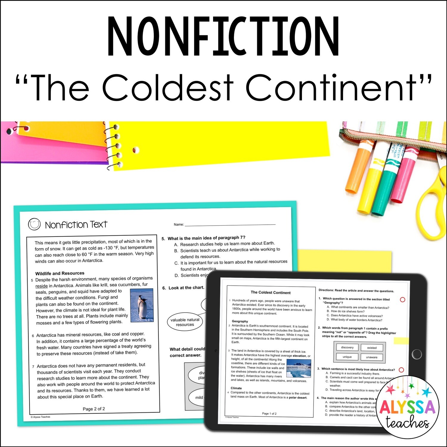 Antarctica Nonfiction Comprehension Passage | 4th Grade