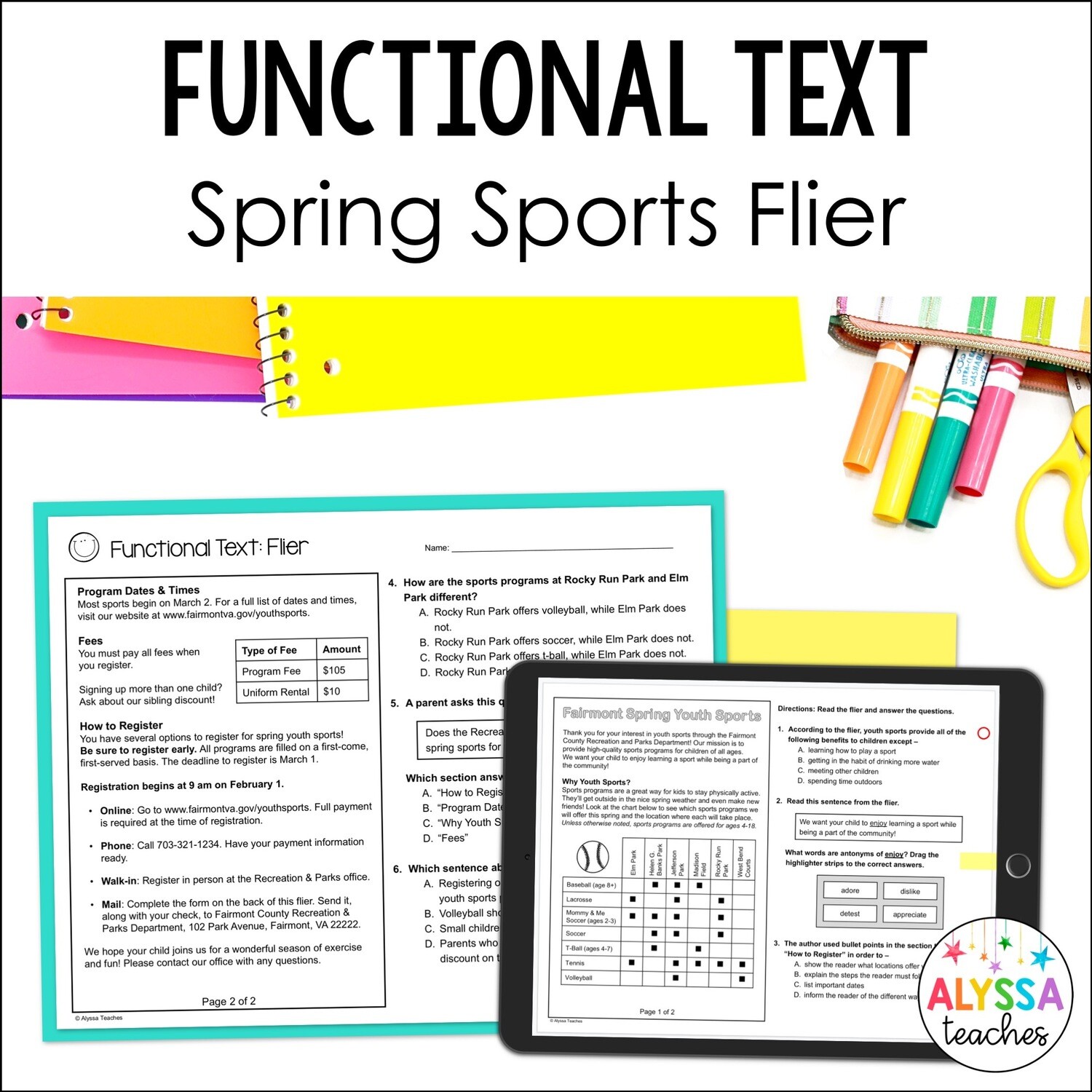 Functional Text Comprehension | Flier | 4th Grade