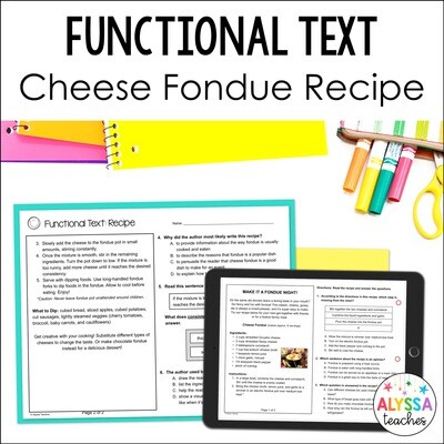 Functional Text Comprehension | Recipe | 4th Grade